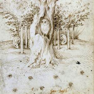 The Forest that hears and the field that sees, ca 1500, Hieronymus Bosch, front of two-sided drawing (Kupferstichkabinett Berlin) #bosch #flemish #drawing #nature